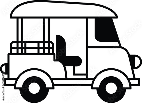 Illustration of a tuk tuk in line art style