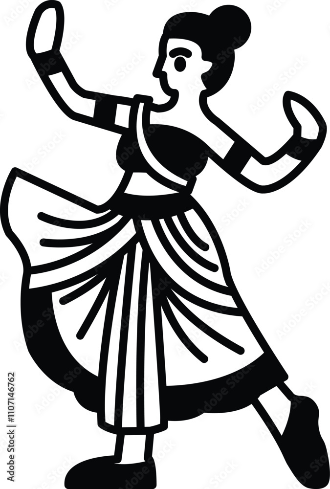 Fototapeta premium A woman in a black and white skirt is dancing