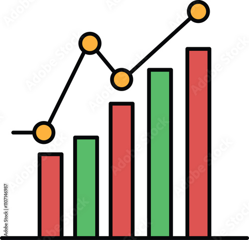 A graph with red and green bars showing a downward trend