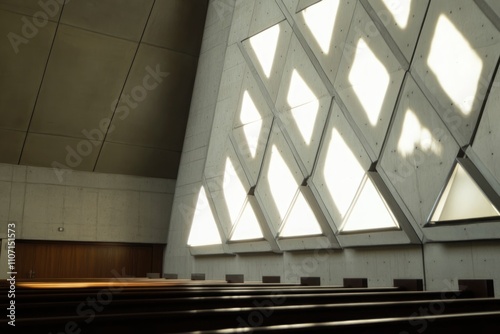 Modern Concrete Church Interior with Triangular Windows Design for Architecture Enthusiasts