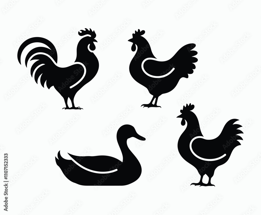 Minimal Poultry Silhouettes Collection Vector Template for Branding Minimal Poultry Silhouettes Collection Vector Template for Branding