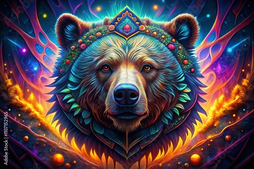 Surreal Esport Bear Logo Design Featuring a Bold Bear Head with Unique Patterns, Vibrant Colors, and a Dynamic Background for Gaming Enthusiasts photo