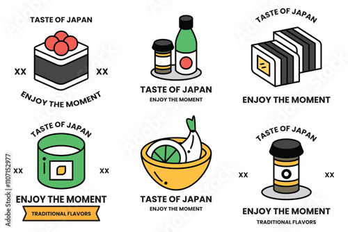 Set of illustrations in the concept of Japanese food in a line style