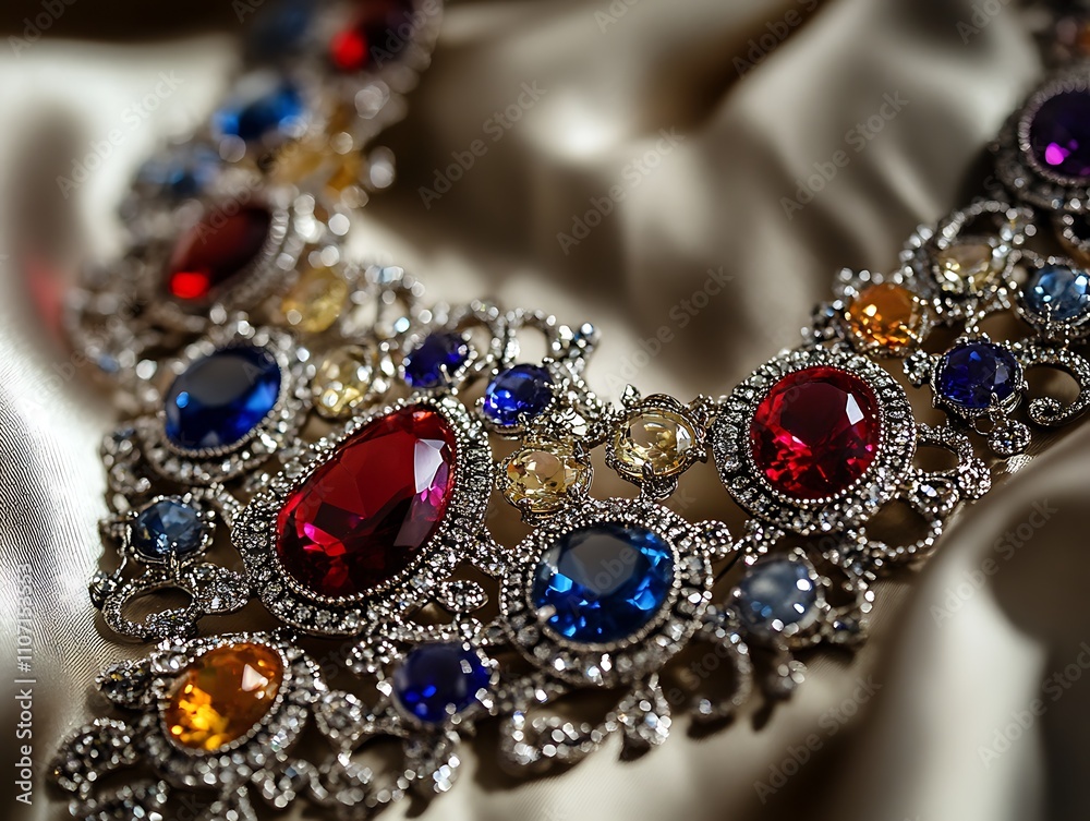 Exquisite Gemstone Necklace with Red, Blue, and Yellow Jewels Exquisite Gemstone Necklace with Red, Blue, and Yellow Jewels