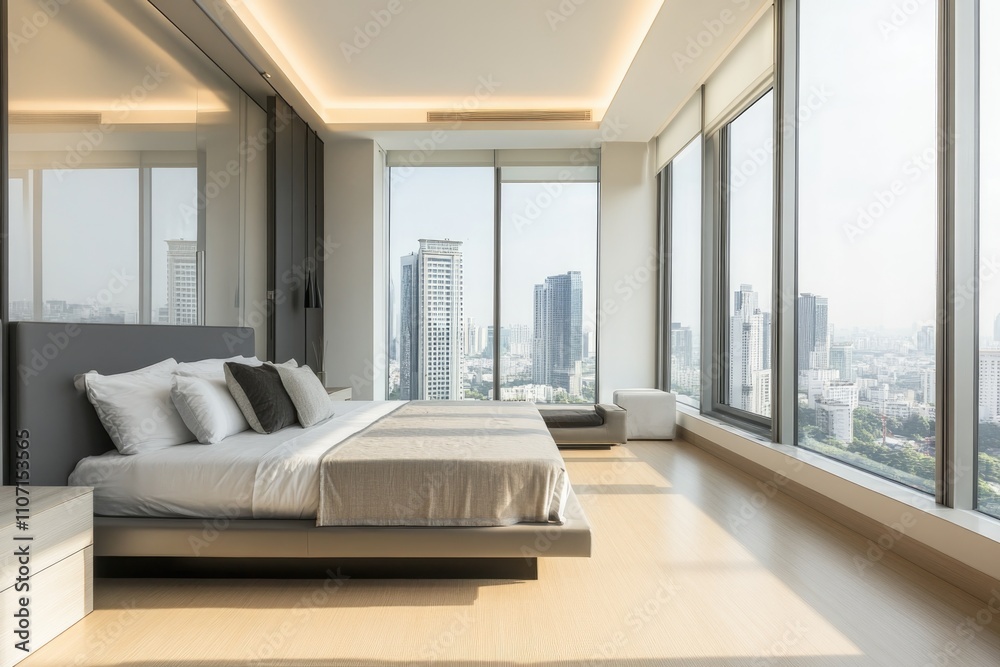 Spacious Modern Bedroom Overlooking Cityscape for Contemporary Design Inspiration Spacious Modern Bedroom Overlooking Cityscape for Contemporary Design Inspiration