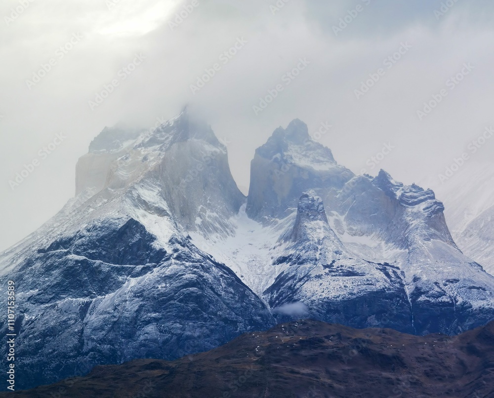 Snow-capped mountains in Torres del Paine. Snow-capped mountains in Torres del Paine.