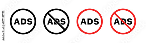 ADS and No ADS icon set. Linear style. Vector icons