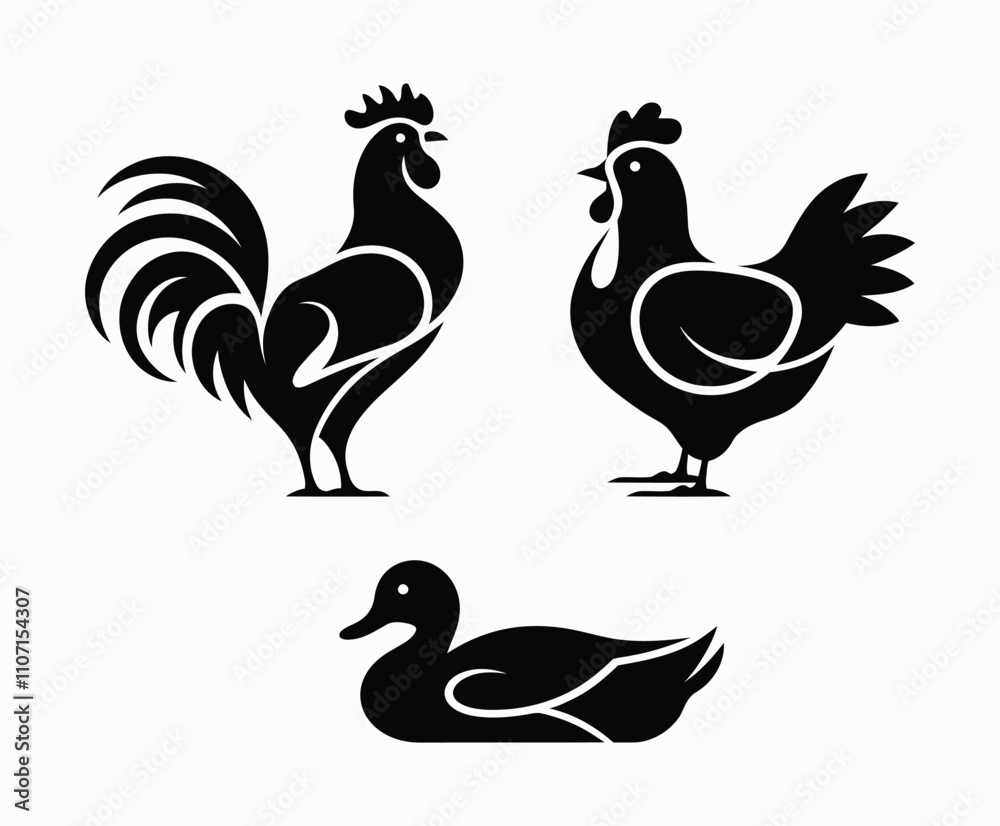 Poultry Silhouettes Vector Collection Template for Logos Poultry Silhouettes Vector Collection Template for Logos