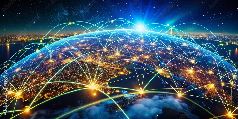 Obraz premium Surreal Global Network Connection Illustrating Social Communication and Big Data Visualization in Modern Business Technology