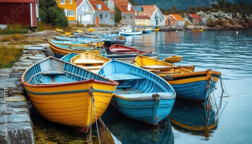 Wallpaper Mural Small fishing village on the Atlantic coast, colorful boats docked along a pier, bright coastal sunlight Torontodigital.ca