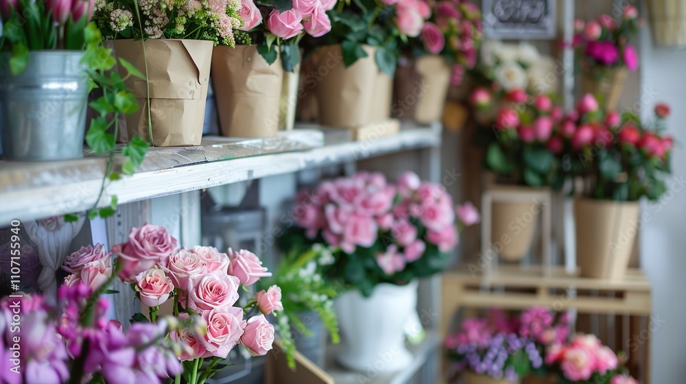 Shelf with Fresh Flowers in the Room - A charming and tranquil setting. The fresh flowers add a touch of nature and beauty to the room. Shelf with Fresh Flowers in the Room - A charming and tranquil setting. The fresh flowers add a touch of nature and beauty to the room.