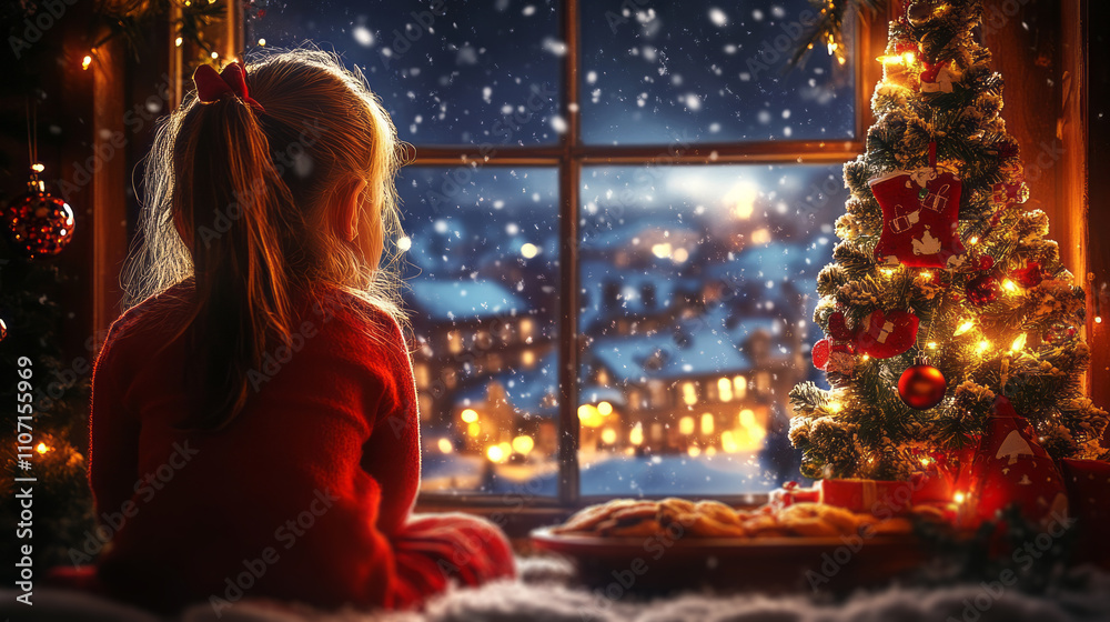 heartwarming Christmas scene , young girl with a thoughtful expression sits near a frosty window, heartwarming Christmas scene , young girl with a thoughtful expression sits near a frosty window,