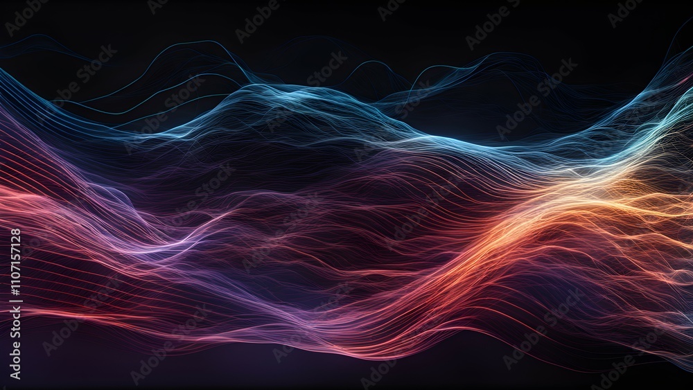 Obraz premium Abstract wave patterns in vibrant colors representing sound or data flow.