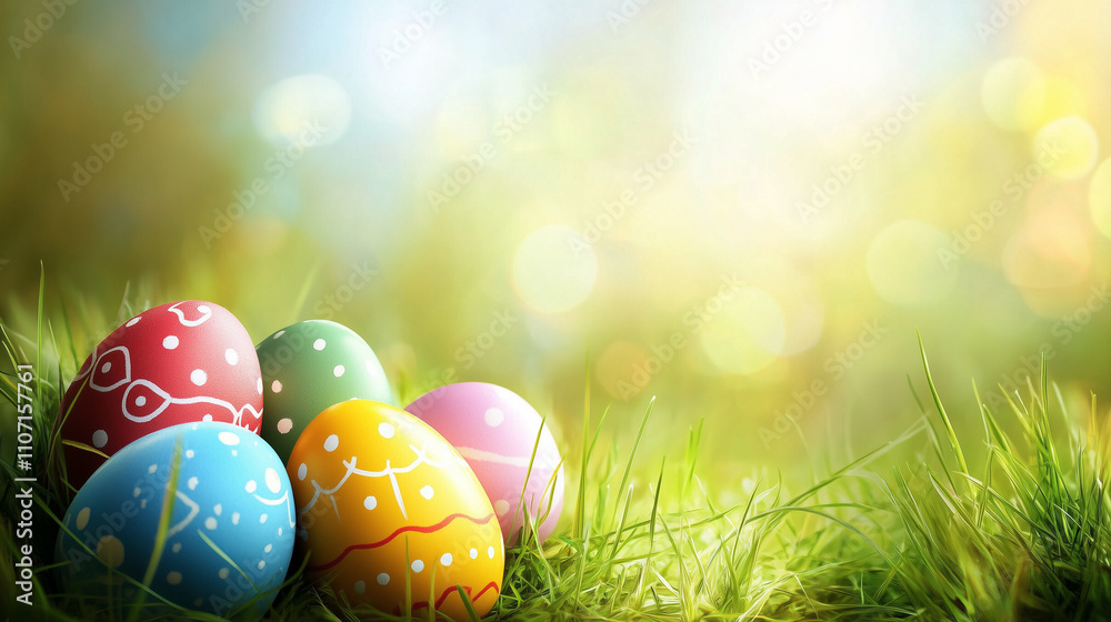beautiful Easter banner in bright colors, Easter eggs, realistic photo, copy space for text beautiful Easter banner in bright colors, Easter eggs, realistic photo, copy space for text