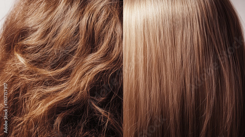 A collage featuring two types of hair, promoting hair care products and restorative treatments such as Botox for hair and keratin straightening.