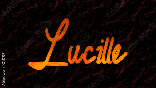 Bild auf Leinwand 3D fire text effect of name Lucille on dark background.