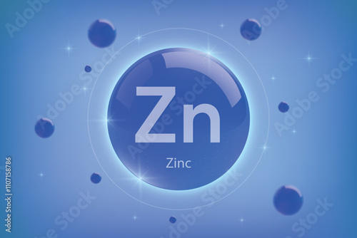 Zinc blue icon. Essential mineral capsule with glowing effects for bone health and wellnes