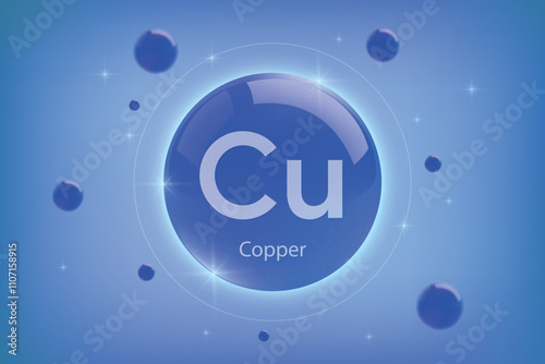 Copper blue icon. Essential mineral capsule with glowing effects for bone health and wellnes