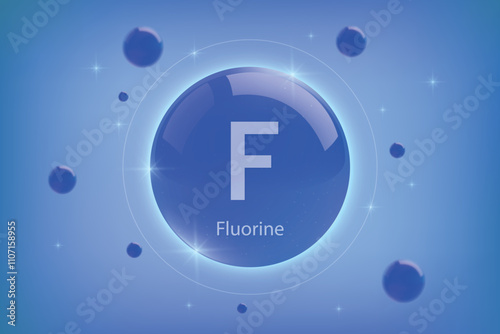 Fluorine blue icon. Essential mineral capsule with glowing effects for bone health and wellnes