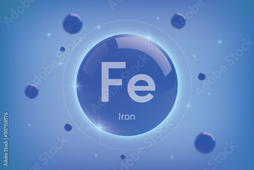 Iron blue icon. Essential mineral capsule with glowing effects for bone health and wellnes
