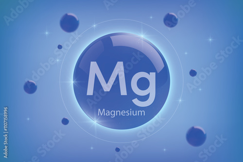 Magnesium blue icon. Essential mineral capsule with glowing effects for bone health and wellnes