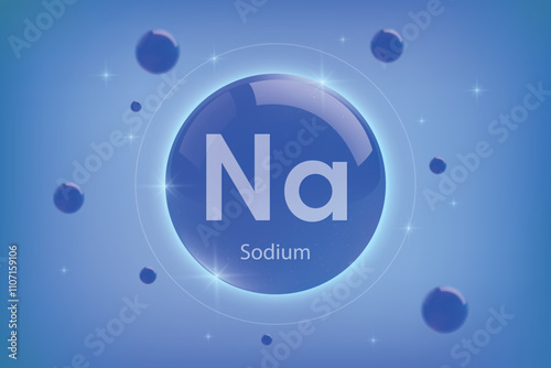 Sodium blue icon. Essential mineral capsule with glowing effects for bone health and wellnes