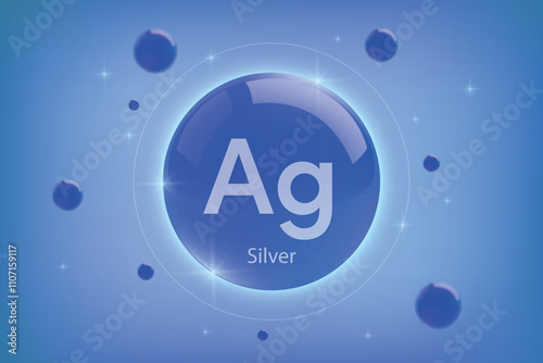 Silver blue icon. Essential mineral capsule with glowing effects for bone health and wellnes