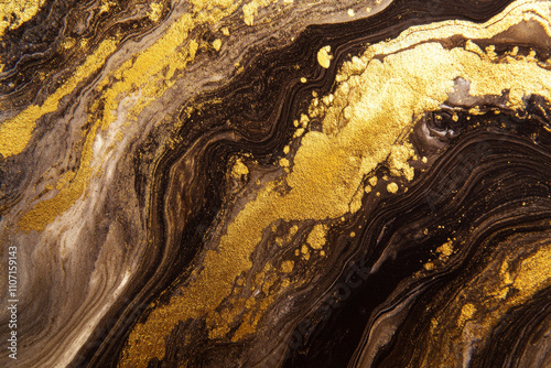 Abstract molten gold texture, glossy metallic flows glowing under soft light, luxurious and radiant