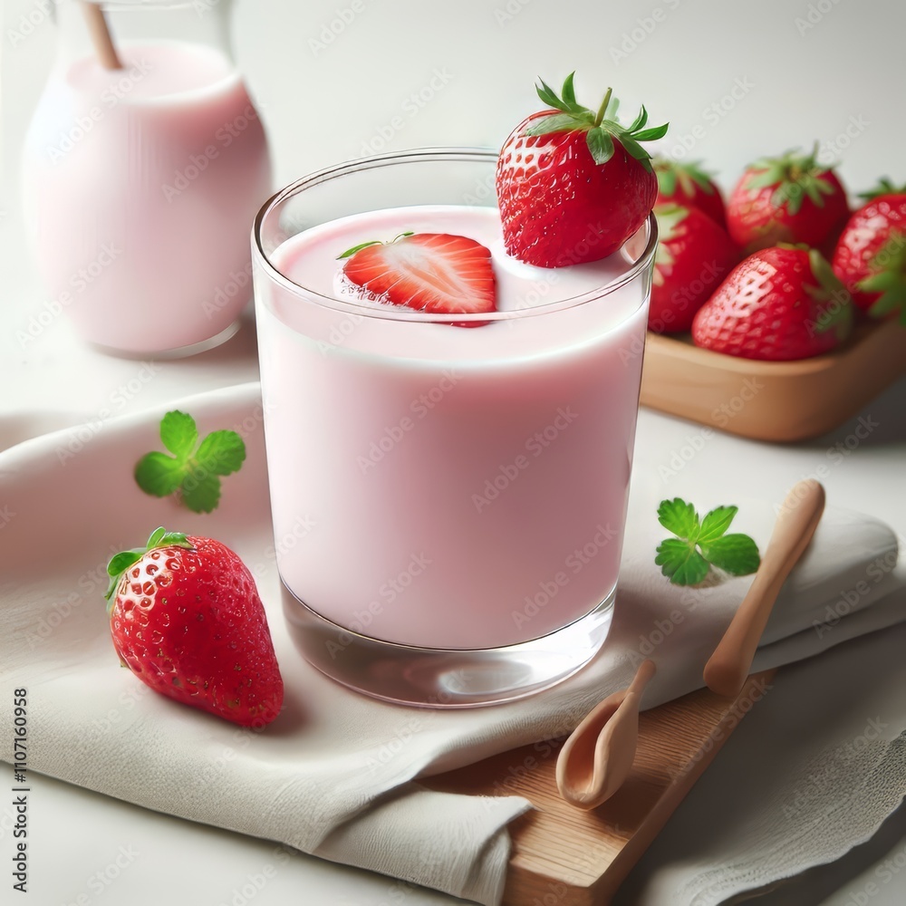 Close up photo of a glass poured with strawberry milk isolated on white background Close up photo of a glass poured with strawberry milk isolated on white background