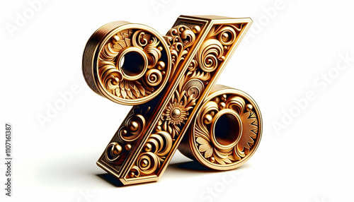 Icon A luxurious golden 3D icon of a percentage sale, with intricate textures, isolated over a white back1