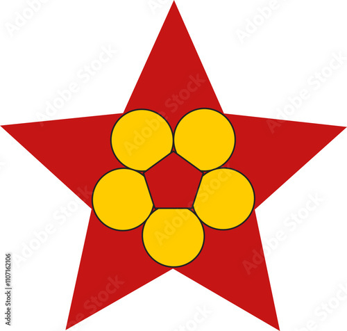 Geometric Red Star with Yellow Circles