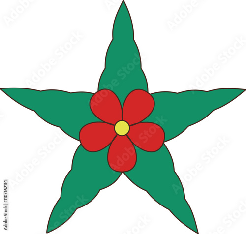 Green Star with Flower Ornament