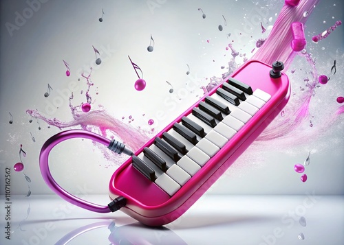 Surreal Photography of a Pink Melodian with Hard Plastic Case Isolated on White, Capturing the Essence of Music and Imagination in a Dreamlike Setting photo