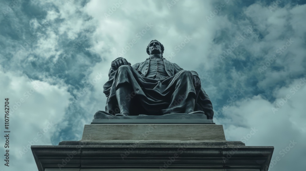 Obraz premium Seated statue against a dramatic sky.