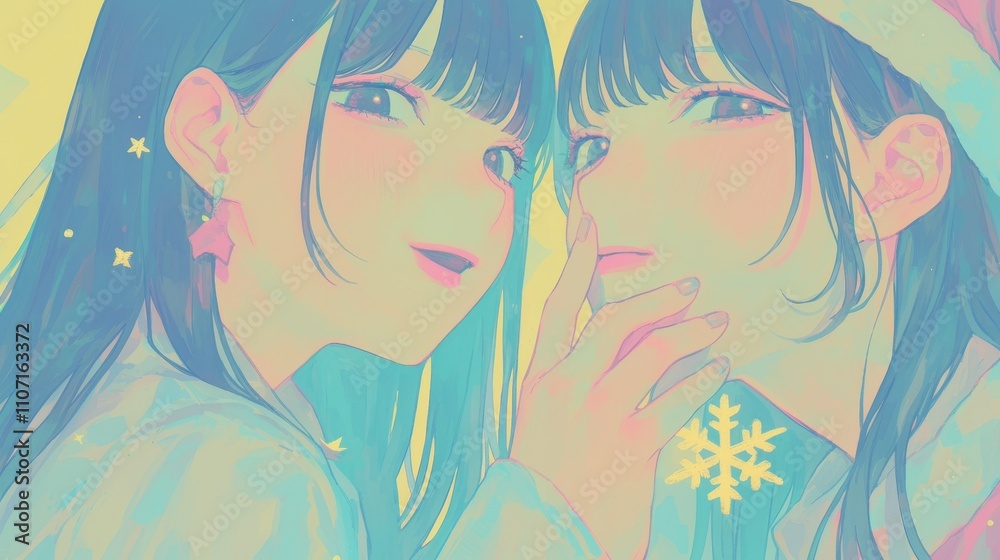 Pastel Anime Christmas Girls Festive Gift Soft Colors Holiday Cheer Sisters Winter Pastel Anime Christmas Girls Festive Gift Soft Colors Holiday Cheer Sisters Winter