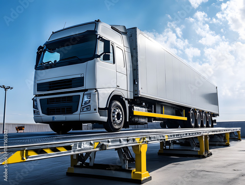 A truck or trailer carrying cargo on truck scales. Neural network AI generated art