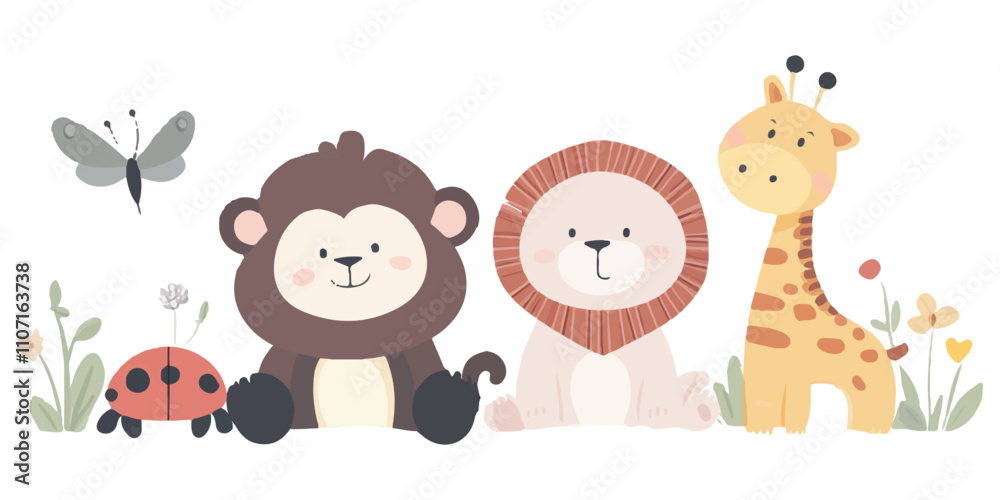 Obraz premium Cute flat vector animal set in a simple style, isolated on a white background
