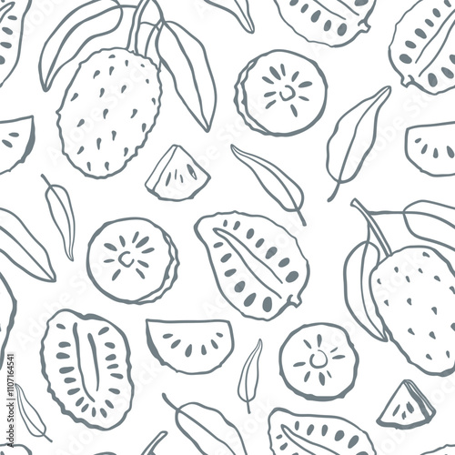 Seamless pattern with soursop fruits
