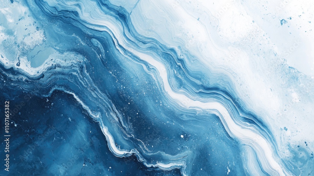 Abstract blue wave patterns with white accents create a calming and serene oceanic feel.