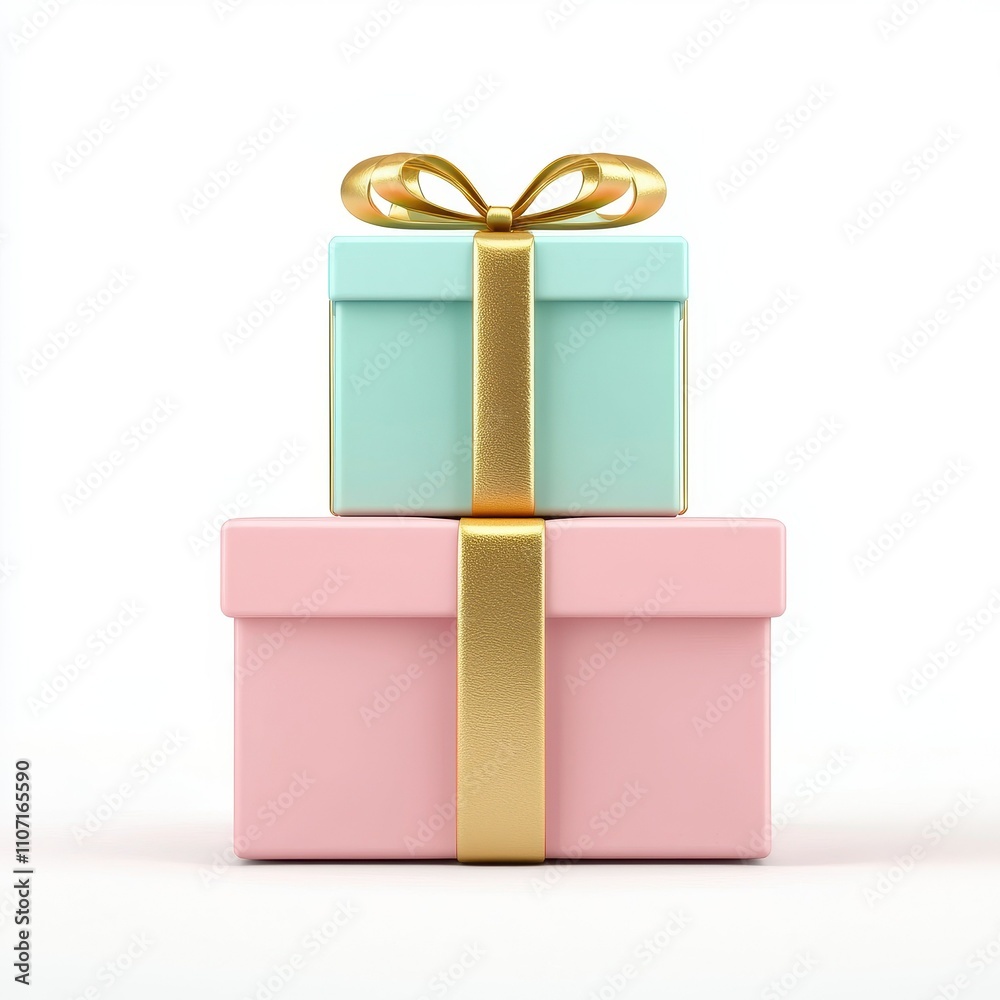 Obraz premium Pastel Gift Boxes with Gold Ribbon Festive Presents Birthday Celebration