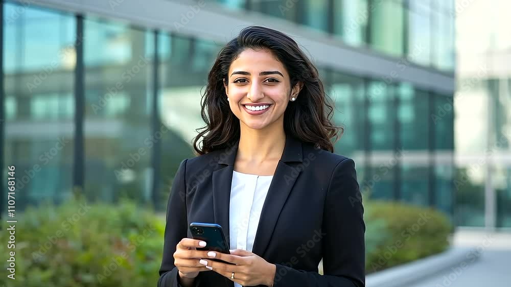 Smiling Middle Eastern Businesswoman in Modern Urban Setting Smiling Middle Eastern Businesswoman in Modern Urban Setting