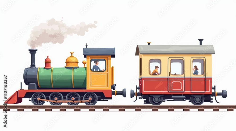 Obraz premium Colorful Cartoon Trains Side View Set on White Background