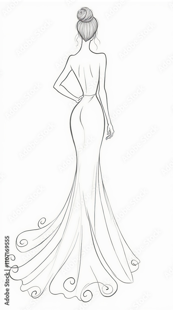 Elegant One-Line Drawing of Woman in Flowing Gown Elegant One-Line Drawing of Woman in Flowing Gown