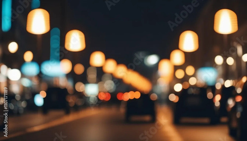 Blurred street lights by night as a background. 