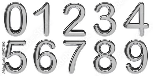 set of silver chrome number 3d rendering