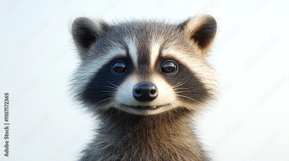 cute raccoon on a white isolated background looks at the camera with space for text. concept raccoon, animals, banner, background, poster cute raccoon on a white isolated background looks at the camera with space for text. concept raccoon, animals, banner, background, poster