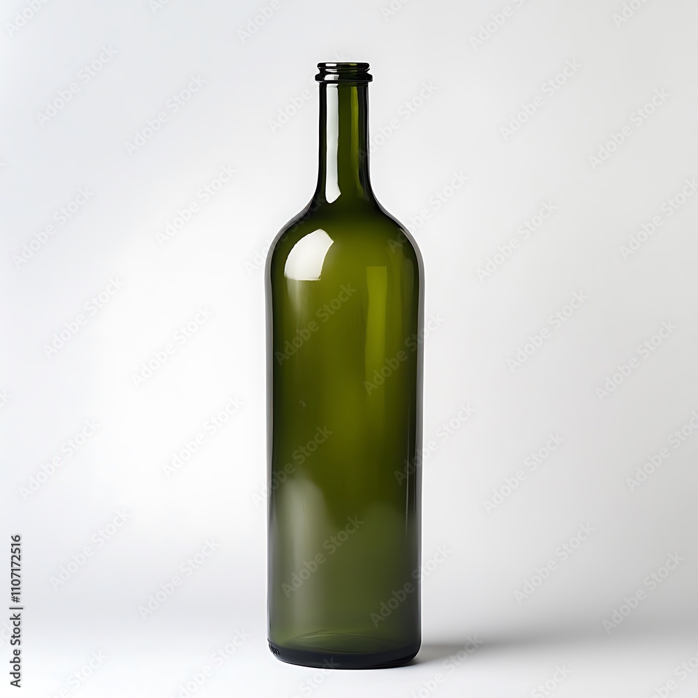 Tall empty green glass bottle isolated on white background, minimalist design. Tall empty green glass bottle isolated on white background, minimalist design.