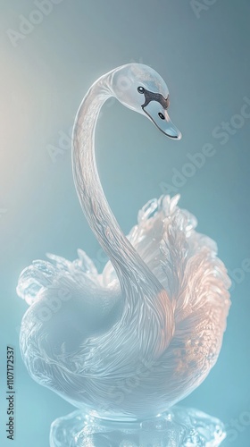 Elegant crystal swan against soft blue background highlighting detailed design photo