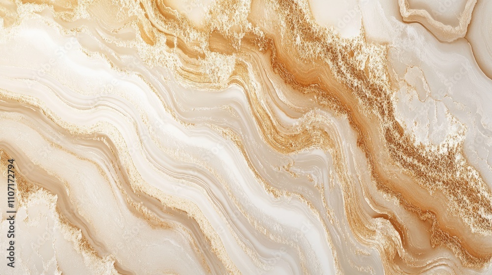 Elegant beige and gold marbled surface with flowing patterns. Elegant beige and gold marbled surface with flowing patterns.