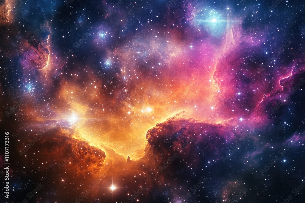 A colorful nebula with stars and galaxies in a cosmic background. A colorful nebula with stars and galaxies in a cosmic background.